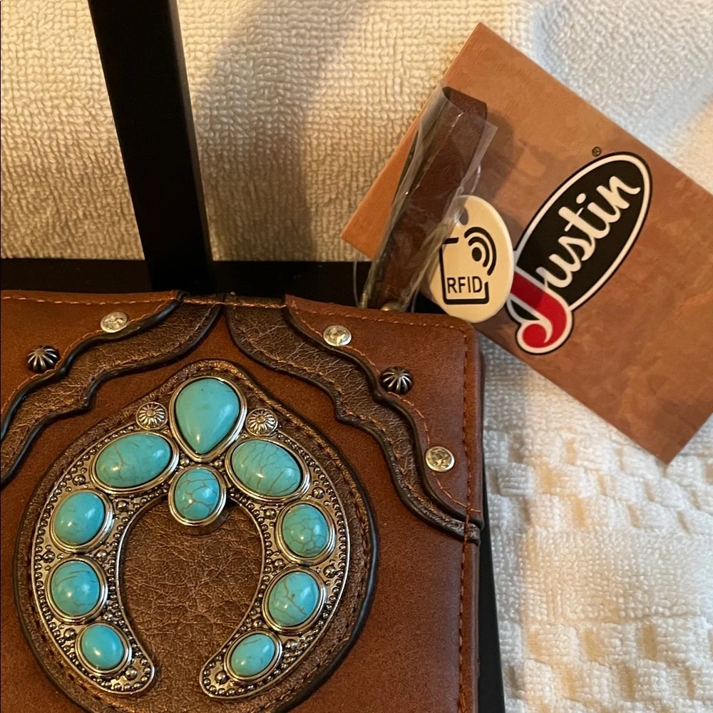 Justin Boots Brown Wallet with Turquoise Accents - Picture 2 of 6